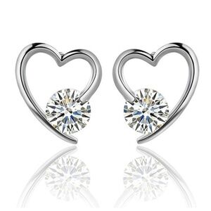 *AGNELLA* Silver Zircon Heart Shape Stud Earrings